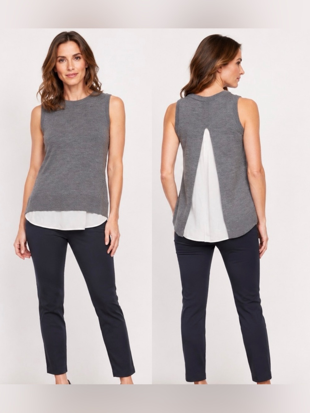 Athleta Itinerary Tank Sweater Gray Merino Wool Split Back Sleeveless Layered XS